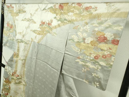 平和屋本店●極上　訪問着　駒刺繍　吉祥花文　薄雲鼠色地　金彩　高島屋扱い　逸品　DZAB5632kh6