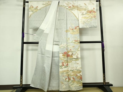 平和屋本店●極上　訪問着　駒刺繍　吉祥花文　薄雲鼠色地　金彩　高島屋扱い　逸品　DZAB5632kh6