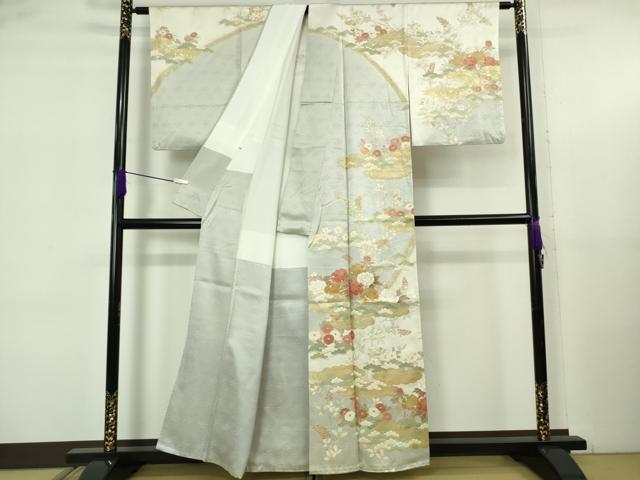 平和屋本店●極上　訪問着　駒刺繍　吉祥花文　薄雲鼠色地　金彩　高島屋扱い　逸品　DZAB5632kh6