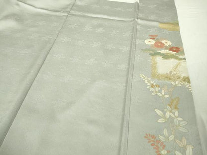 平和屋本店●極上　訪問着　駒刺繍　吉祥花文　薄雲鼠色地　金彩　高島屋扱い　逸品　DZAB5632kh6