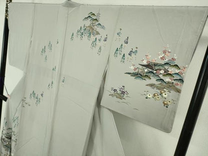 平和屋着物●極上　京友禅工芸作家　小宮山彌一　訪問着　祇園祭　人物風景　暈し染め　灰青色地　逸品　未使用　DZAB5633kh6