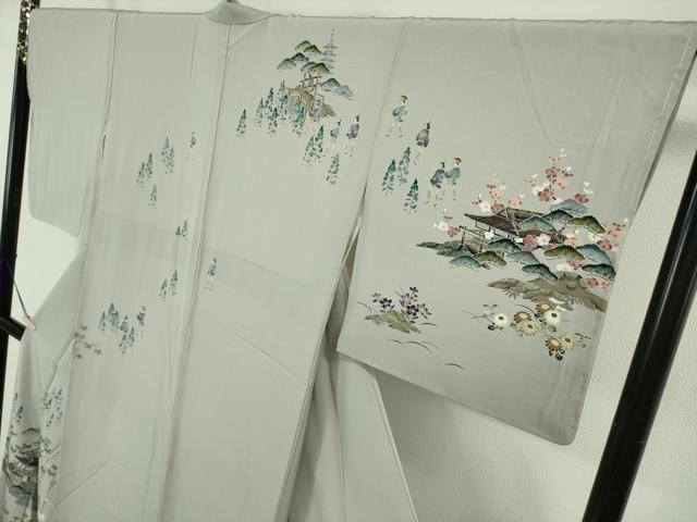平和屋着物●極上　京友禅工芸作家　小宮山彌一　訪問着　祇園祭　人物風景　暈し染め　灰青色地　逸品　未使用　DZAB5633kh6