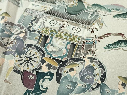 平和屋着物●極上　京友禅工芸作家　小宮山彌一　訪問着　祇園祭　人物風景　暈し染め　灰青色地　逸品　未使用　DZAB5633kh6