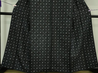 平和屋着物●極上　白山紬　花並べ　濃紺地　逸品　DZAB5636kh6