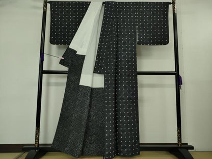 平和屋着物●極上　白山紬　花並べ　濃紺地　逸品　DZAB5636kh6