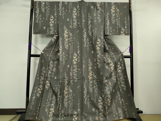 平和屋着物●極上　石川県指定無形文化財　牛首紬　白山工房　手織り　枝垂れ花　藍墨茶色地　逸品　DZAB5637kh6