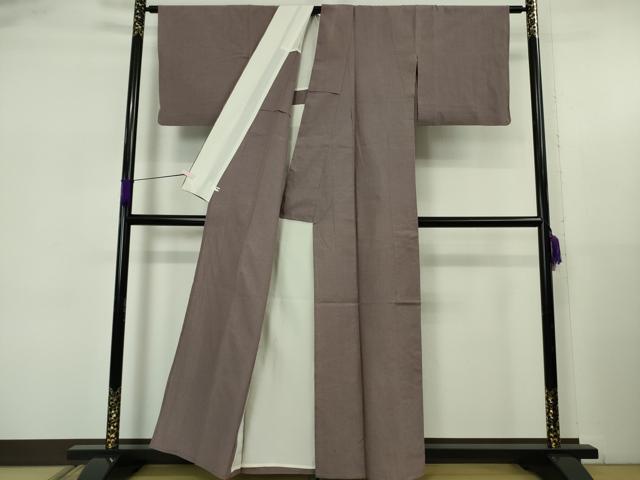 平和屋着物▽極上　綿薩摩　東郷織物謹製　単衣　みじん格子　葡萄鼠色地　逸品　DZAB5640kh6