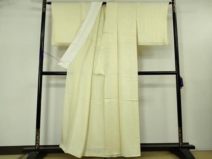 平和屋着物▽極上　色無地　単衣　草花地紋　女郎花色　松坂屋扱い　逸品　DZAB5645kh6