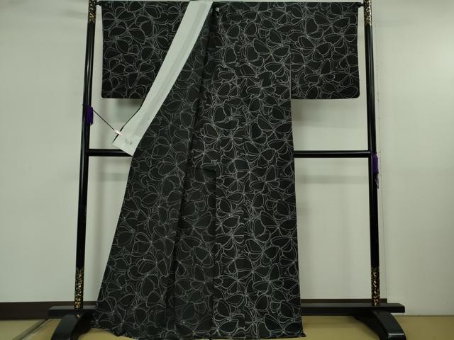 平和屋着物▽極上　洗える最高級着物　＜英＞はなぶさ謹製　小紋　単衣　舞蝶文　黒地　逸品　DZAB5650kh6