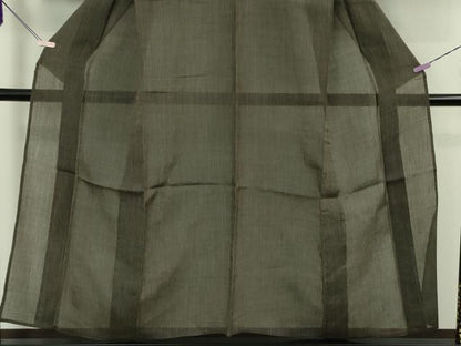 平和屋着物＊極上 夏物 本場小千谷ちぢみ 麻 縞 檳榔子染色地 逸品 DZAB5653kh6