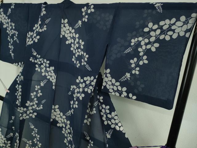 平和屋本店∴極上　夏物　竺仙　綿紅梅　浴衣　萩　阪急百貨店扱い　証紙・反端付き　逸品　DZAB5654kh6