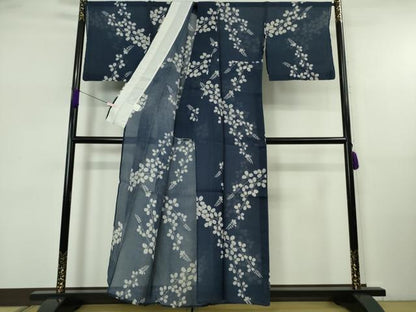 平和屋本店∴極上　夏物　竺仙　綿紅梅　浴衣　萩　阪急百貨店扱い　証紙・反端付き　逸品　DZAB5654kh6