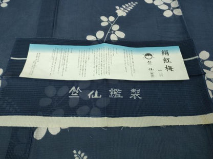 平和屋本店∴極上　夏物　竺仙　綿紅梅　浴衣　萩　阪急百貨店扱い　証紙・反端付き　逸品　DZAB5654kh6