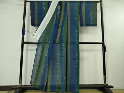 平和屋着物＊極上 夏物 絹芭蕉 小紋 千鳥 間道 逸品 未使用 DZAB5655kh6
