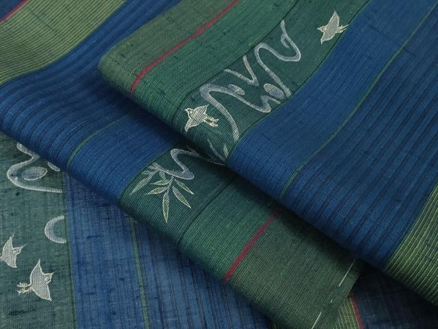 平和屋着物＊極上　夏物　絹芭蕉　小紋　千鳥　間道　逸品　未使用　DZAB5655kh6 平和屋着物＊極上 夏物 絹芭蕉 小紋 千鳥 間道 逸品 未使用 DZAB5655kh6