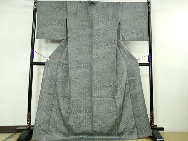 平和屋着物▽極上　江戸小紋　花織玉糸紬　単衣　横段花文　褐色×白　反端付き　ロング丈　逸品　DZAB5657kh6 平和屋着物▽極上 江戸小紋 花織玉糸紬 単衣 横段花文