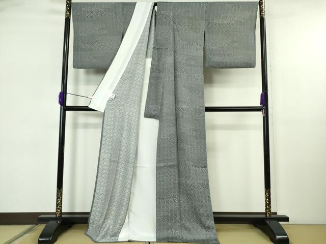 平和屋着物▽極上 江戸小紋 花織玉糸紬 単衣 横段花文