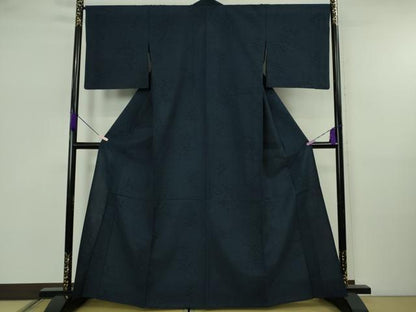 平和屋本店▽極上　綿薩摩　東郷織物謹製　手織　160亀甲　實篤　永江明夫　正藍染　単衣　逸品　DZAB5658kh6