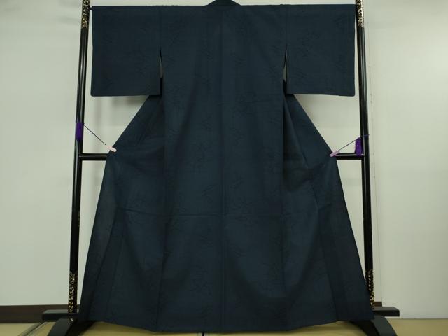 平和屋本店▽極上　綿薩摩　東郷織物謹製　手織　160亀甲　實篤　永江明夫　正藍染　単衣　逸品　DZAB5658kh6
