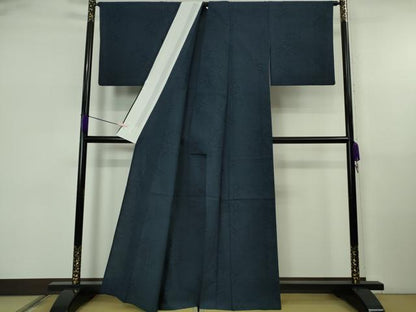 平和屋本店▽極上　綿薩摩　東郷織物謹製　手織　160亀甲　實篤　永江明夫　正藍染　単衣　逸品　DZAB5658kh6