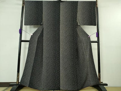 平和屋着物●極上　小紋　舞桜　黒地　鬼しぼ縮緬　逸品　DZAB5663kh6