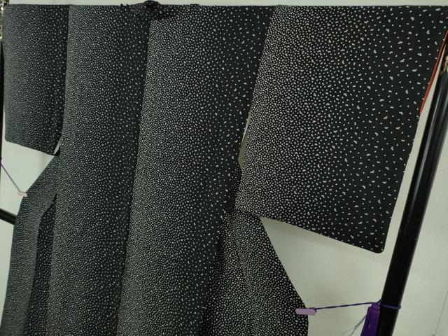 平和屋着物●極上　小紋　舞桜　黒地　鬼しぼ縮緬　逸品　DZAB5663kh6 平和屋着物○極上 小紋 舞桜 黒地 鬼しぼ縮緬 逸品 DZAB5663kh6