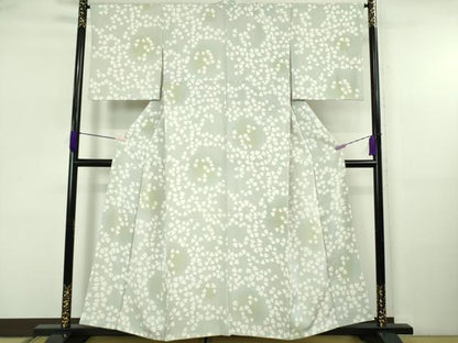 平和屋着物●極上　小紋　舞花弁　灰青色地　暈し染め　逸品　DZAB5665kh6