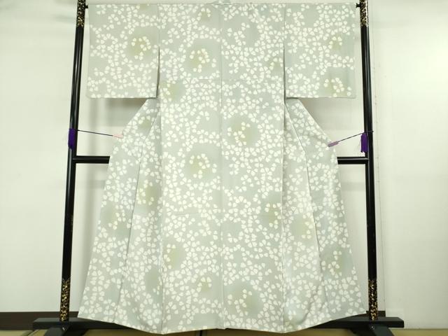 平和屋着物●極上　小紋　舞花弁　灰青色地　暈し染め　逸品　DZAB5665kh6