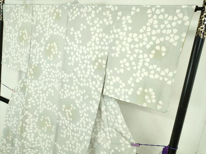 平和屋着物●極上　小紋　舞花弁　灰青色地　暈し染め　逸品　DZAB5665kh6