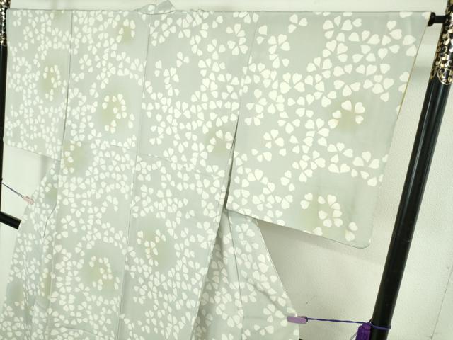 平和屋着物●極上　小紋　舞花弁　灰青色地　暈し染め　逸品　DZAB5665kh6