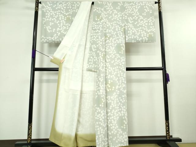 平和屋着物●極上　小紋　舞花弁　灰青色地　暈し染め　逸品　DZAB5665kh6