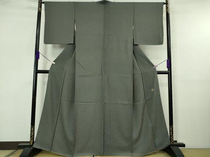 平和屋着物●極上　ろうけつ染め作家　齋藤良樹　色無地　お召地　唐草地紋　藍墨茶色　逸品　未使用　DZAB5668kh6
