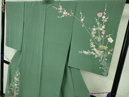 平和屋着物●極上　十日町友禅作家　岡村蒼風　訪問着　枝花文　木賊色地　逸品　未使用　DZAB5670kh6