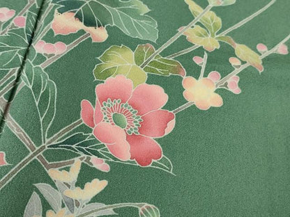 平和屋着物●極上　十日町友禅作家　岡村蒼風　訪問着　枝花文　木賊色地　逸品　未使用　DZAB5670kh6