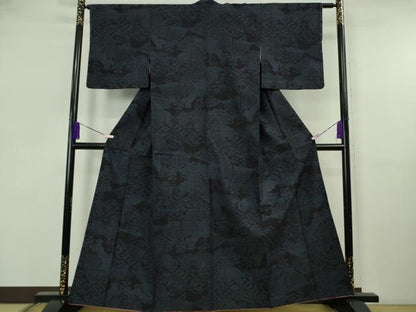 平和屋着物●極上　本場結城紬　重要無形文化財　100亀甲　風景文　逸品　DZAB5672kh6