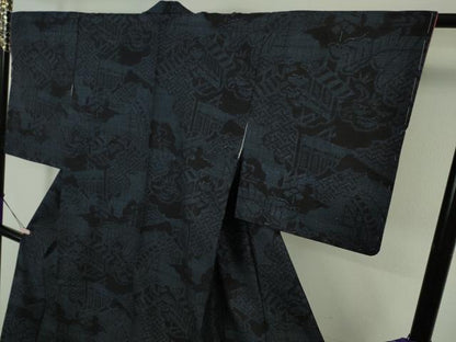 平和屋着物●極上　本場結城紬　重要無形文化財　100亀甲　風景文　逸品　DZAB5672kh6