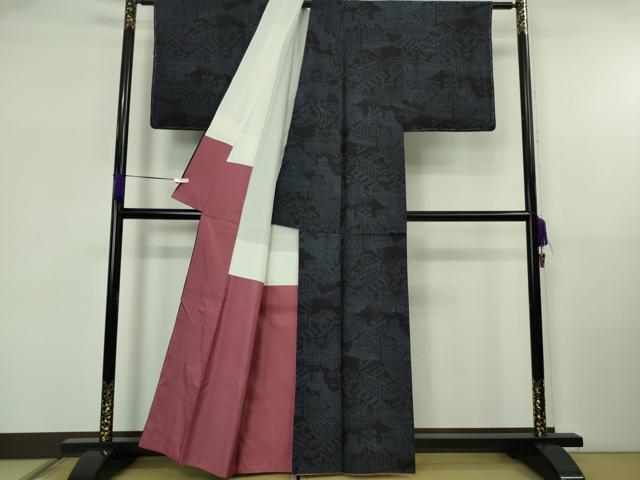 平和屋着物●極上　本場結城紬　重要無形文化財　100亀甲　風景文　逸品　DZAB5672kh6