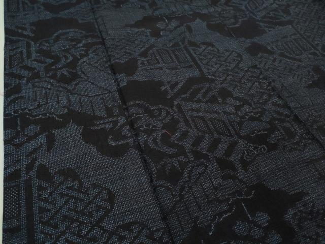 平和屋着物●極上　本場結城紬　重要無形文化財　100亀甲　風景文　逸品　DZAB5672kh6