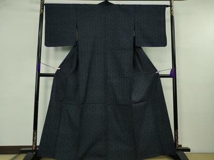 平和屋着物▽極上　本場結城紬　重要無形文化財　単衣　100亀甲　麻の葉文様　逸品　DZAB5673kh6