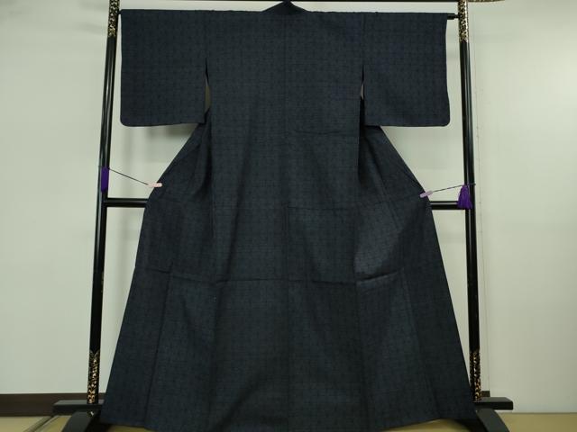 平和屋着物▽極上　本場結城紬　重要無形文化財　単衣　100亀甲　麻の葉文様　逸品　DZAB5673kh6