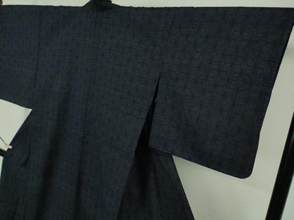 平和屋着物▽極上　本場結城紬　重要無形文化財　単衣　100亀甲　麻の葉文様　逸品　DZAB5673kh6