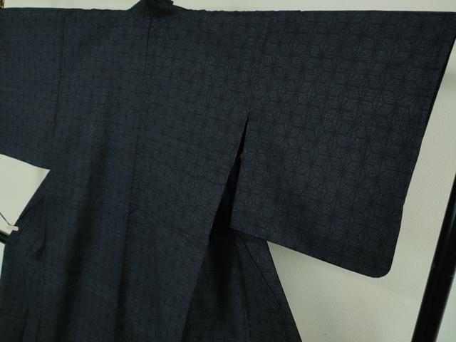 平和屋着物▽極上　本場結城紬　重要無形文化財　単衣　100亀甲　麻の葉文様　逸品　DZAB5673kh6