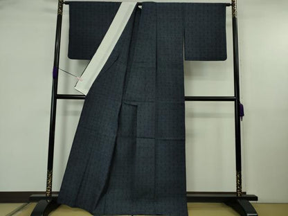 平和屋着物▽極上　本場結城紬　重要無形文化財　単衣　100亀甲　麻の葉文様　逸品　DZAB5673kh6