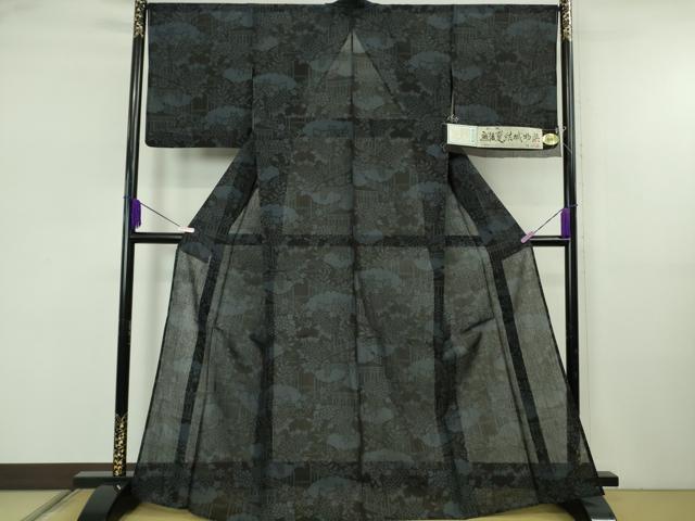 平和屋着物＊極上 夏物 越後夏結城物語 伝統工芸士 白川貞夫 100亀甲 風景花文 十日町白新染織謹製 証紙付き 逸品 DZAB5675kh6