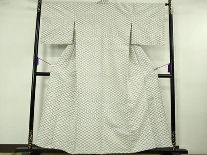 平和屋着物▽極上　弓浜絣　単衣　綿　網目文　逸品　DZAB5677kh6