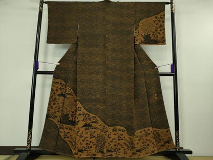 平和屋着物●極上　訪問着　作家物　型染　花鳥文　鬼しぼ縮緬　逸品　未使用　DZAB5679kh6