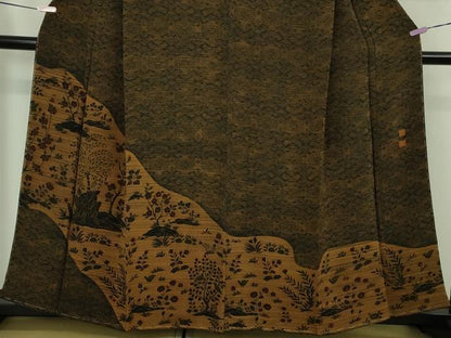 平和屋着物●極上　訪問着　作家物　型染　花鳥文　鬼しぼ縮緬　逸品　未使用　DZAB5679kh6