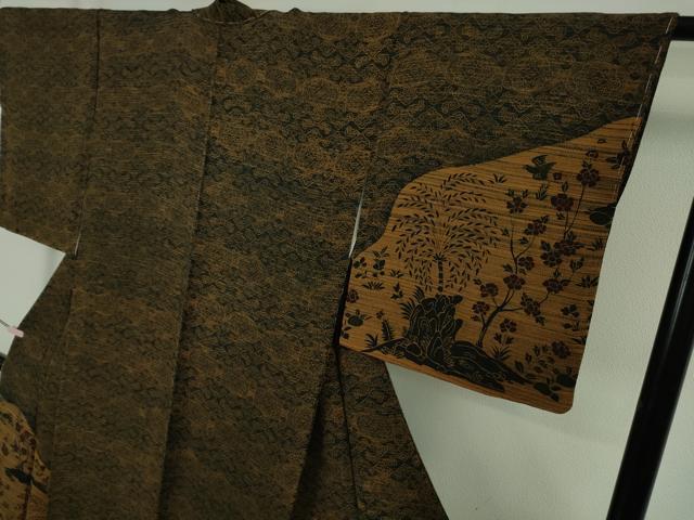平和屋着物●極上　訪問着　作家物　型染　花鳥文　鬼しぼ縮緬　逸品　未使用　DZAB5679kh6