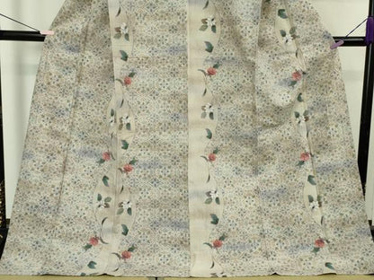 平和屋着物▽極上　小千谷紬　単衣　草花間道　ロング丈　逸品　未使用　DZAB5681kh6