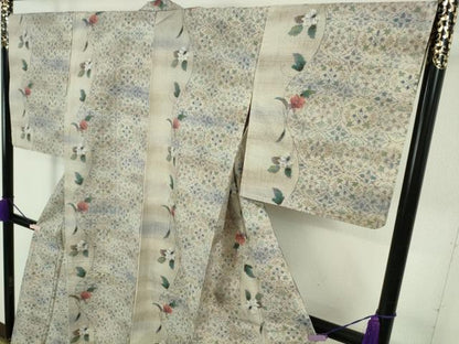 平和屋着物▽極上　小千谷紬　単衣　草花間道　ロング丈　逸品　未使用　DZAB5681kh6